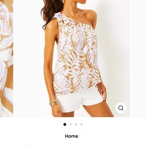 Lilly Pulitzer Tan and White One-Shoulder Blouse
